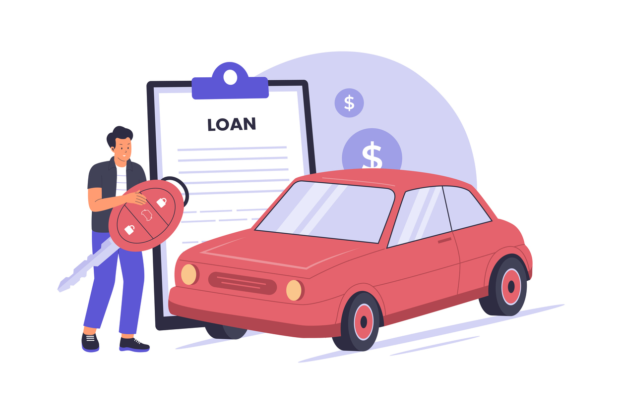 Car Loan Illustration. Auto Financing, Vehicle Credit, and Loan Approval Concept. Illustrations for websites, landing pages, mobile apps, posters