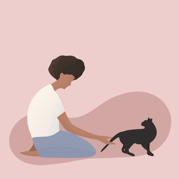 woman with black cat illustration