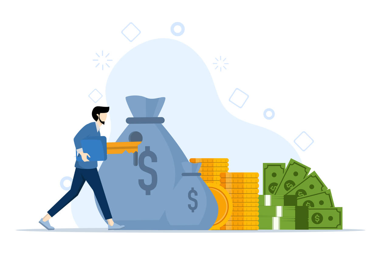 person unlocking bag of money